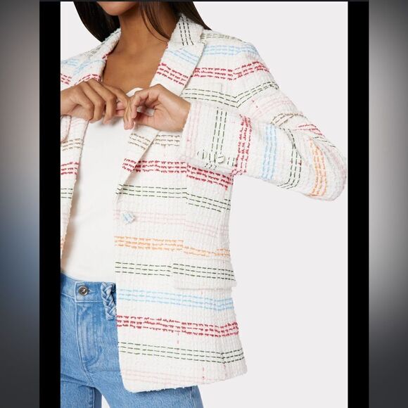NWT Milly Avery Tweed Striped Blazer Size 2 - Picture 3 of 14